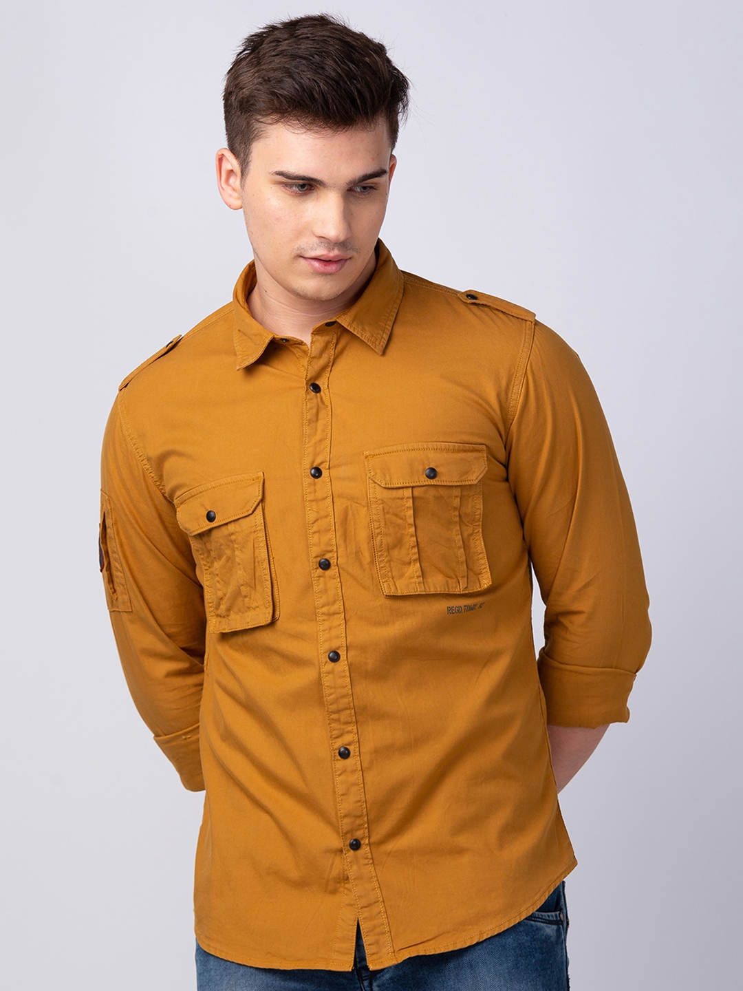Spykar | Men's Brown Cotton Solid Casual Shirts 0