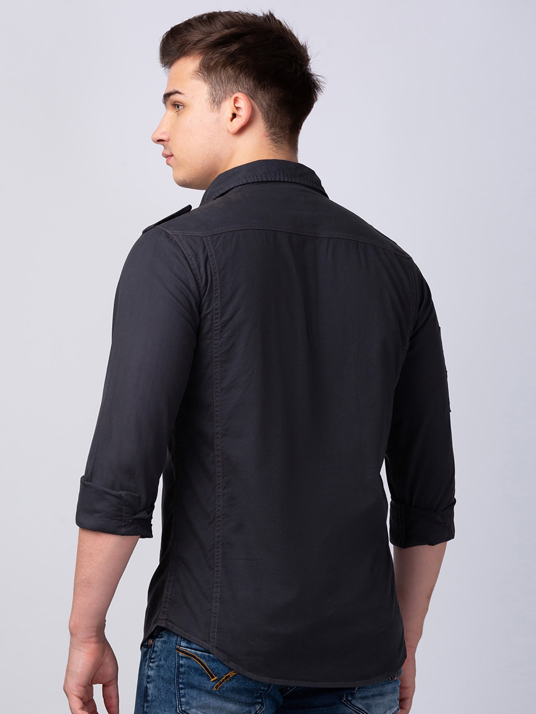 Spykar | Men's Grey Cotton Solid Casual Shirts 2