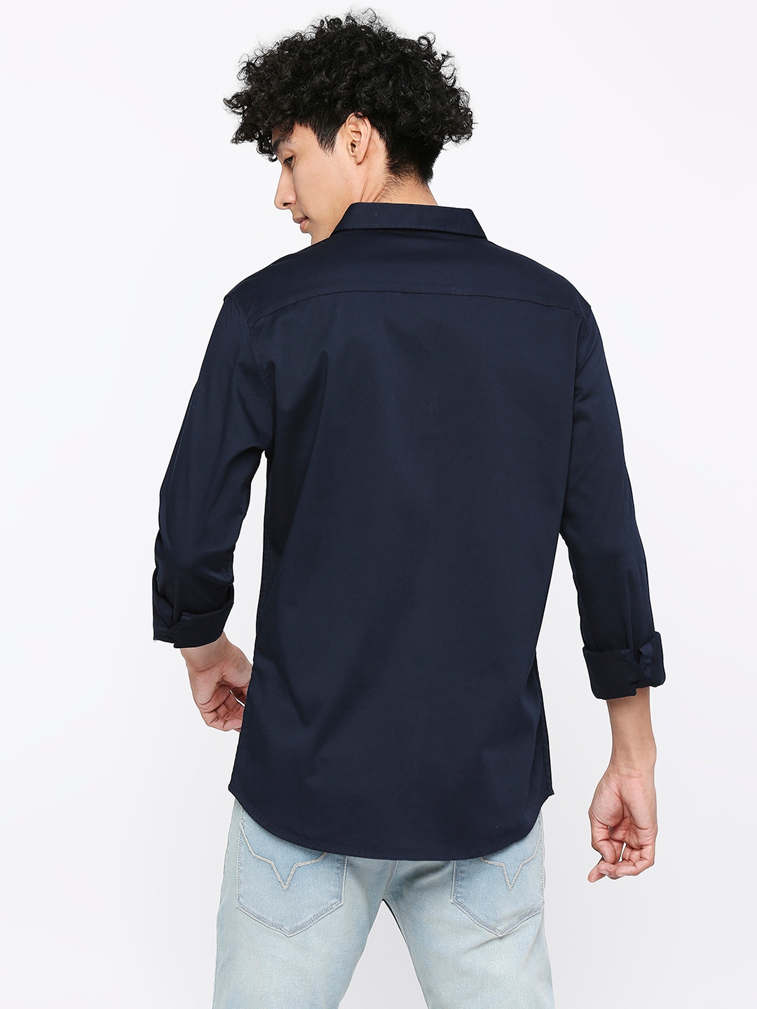 spykar | Spykar Men Navy Blue Cotton Slim Fit Plain Shirt 3