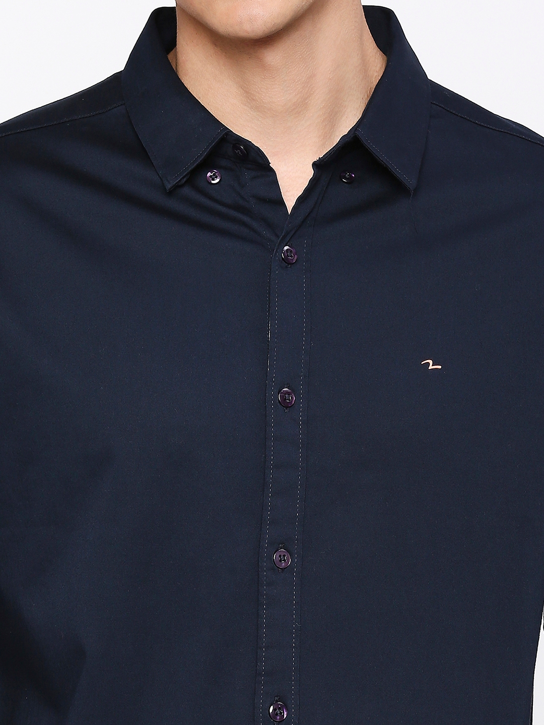 spykar | Spykar Men Navy Blue Cotton Slim Fit Plain Shirt 4