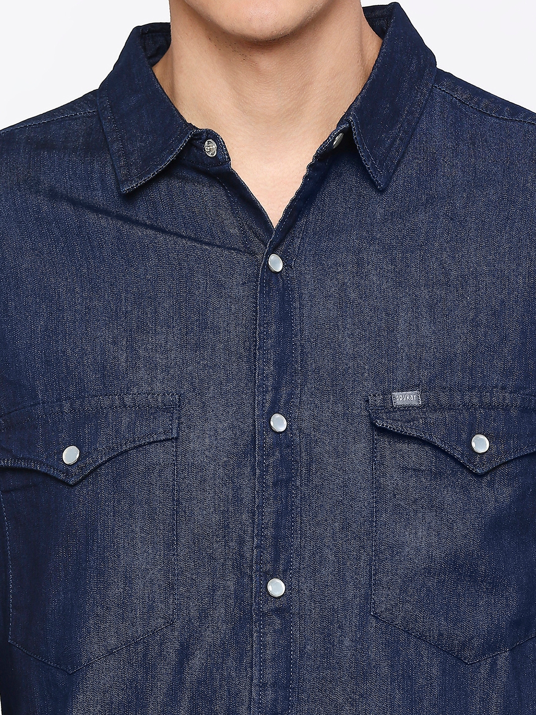 Spykar Men Light Blue Cotton Regular Slim Fit Full Sleeve Denim Shirt-sgquangbinhtourist.com.vn