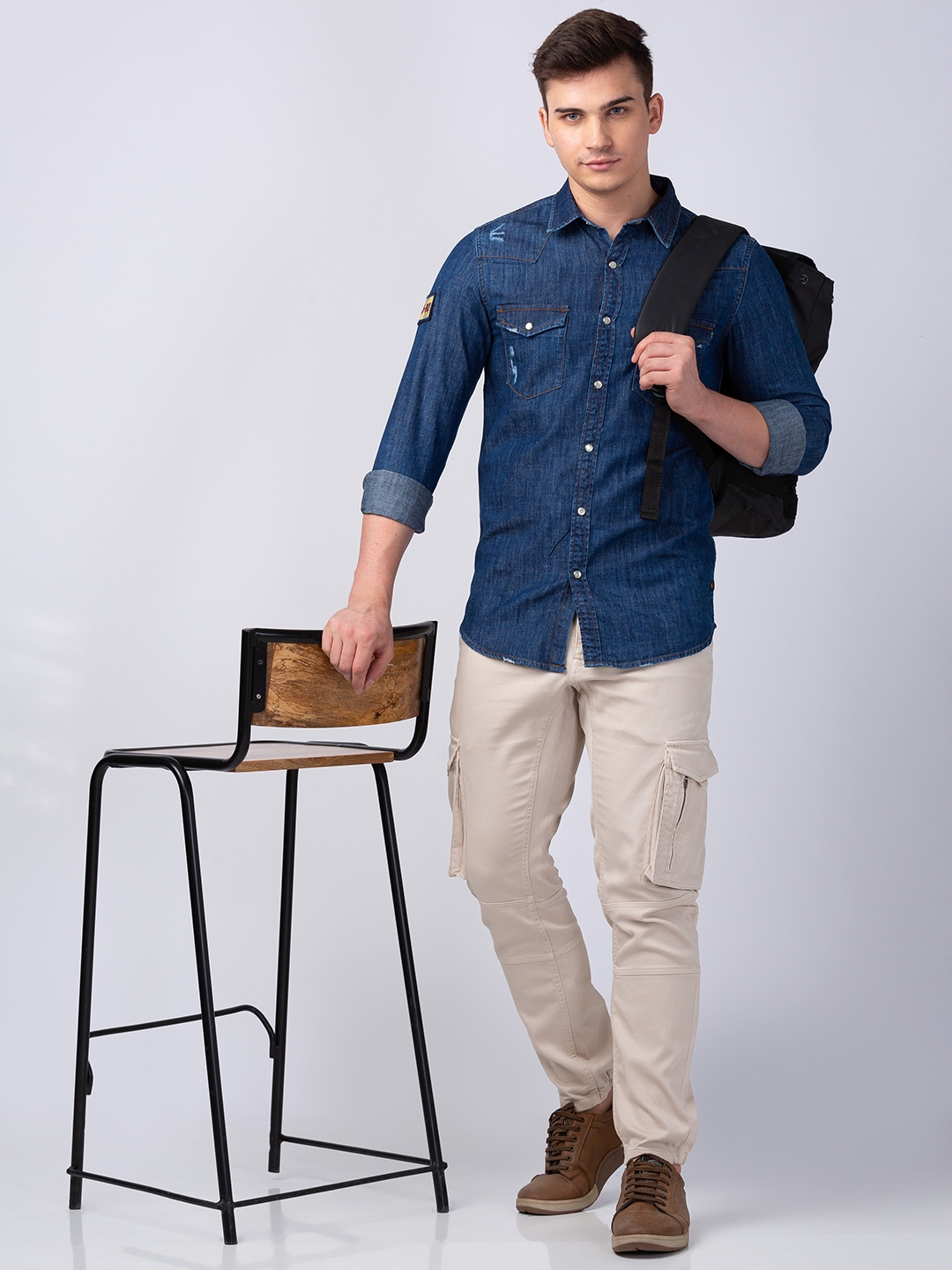 Spykar | Men's Blue Cotton Solid Casual Shirts 5