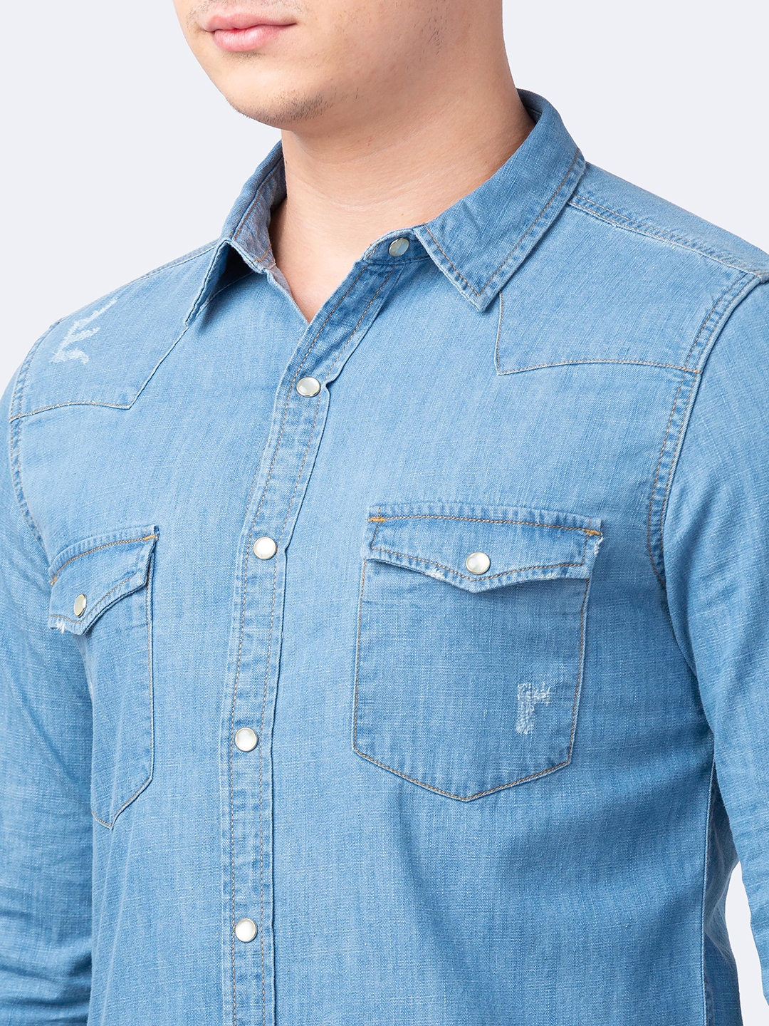 Spykar | Men's Blue Cotton Solid Casual Shirts 4
