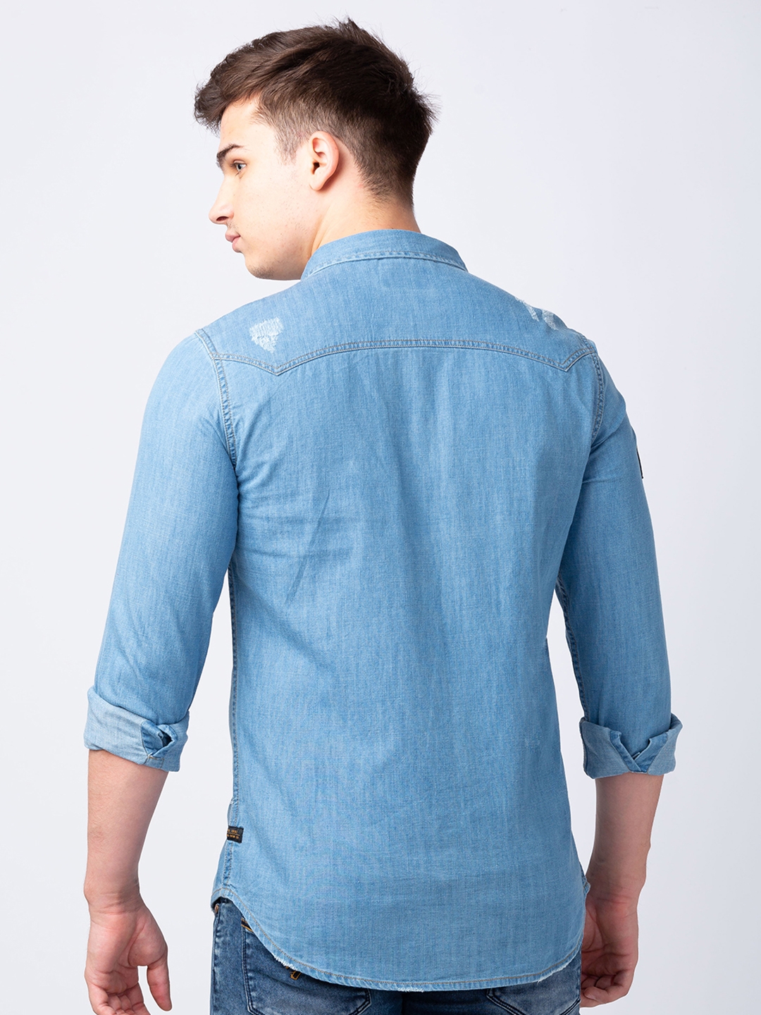 Spykar | Men's Blue Cotton Solid Casual Shirts 2