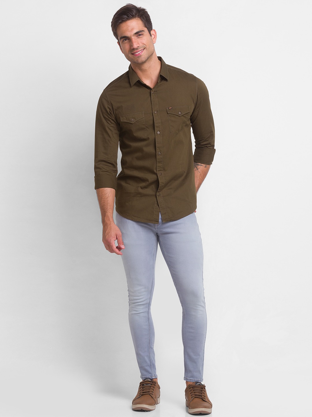 Men's Grey Cotton Solid Slim Jeans