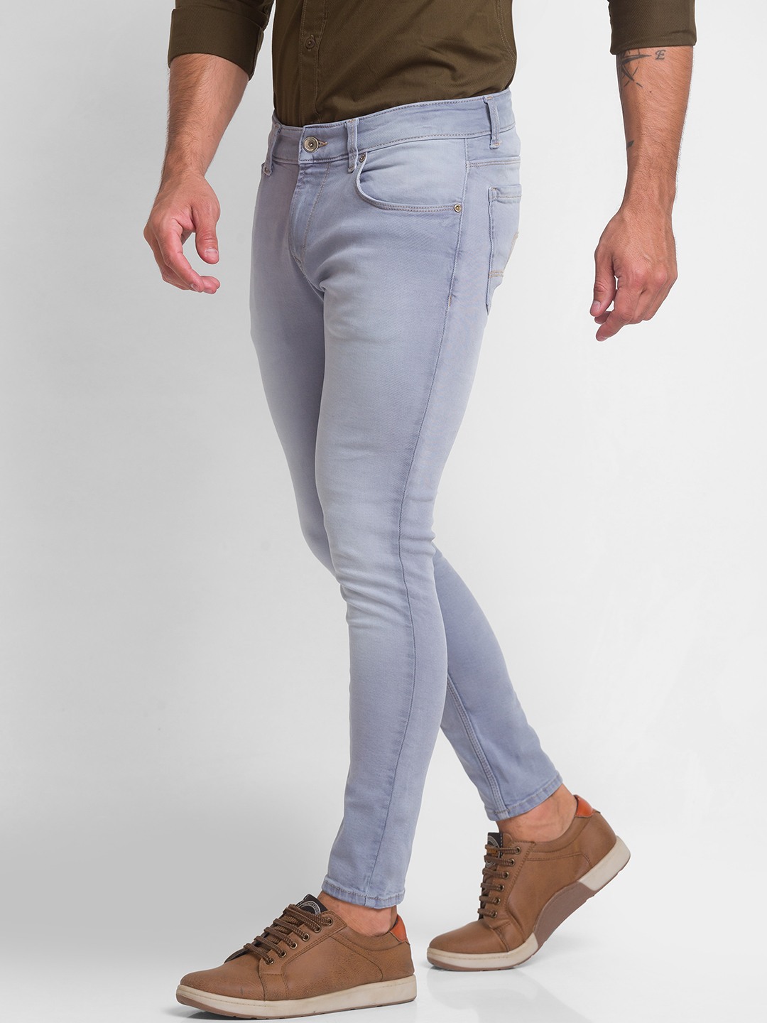 Men's Grey Cotton Solid Slim Jeans
