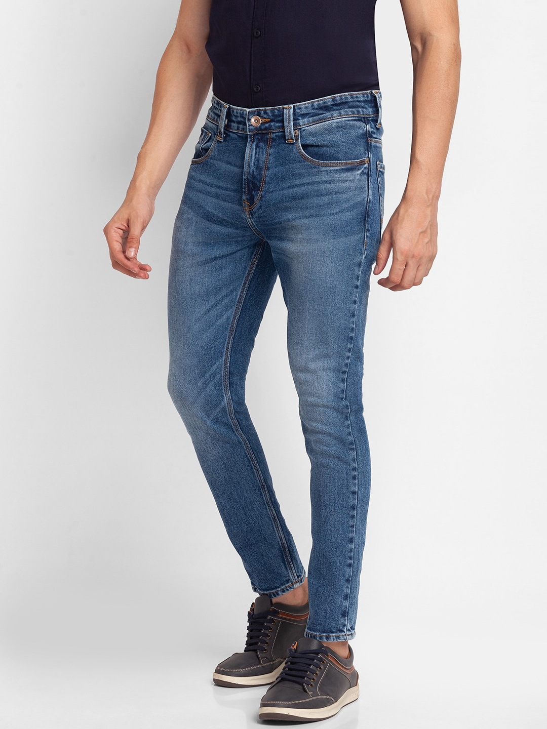 spykar | Men's Blue Cotton Solid Slim Jeans 1