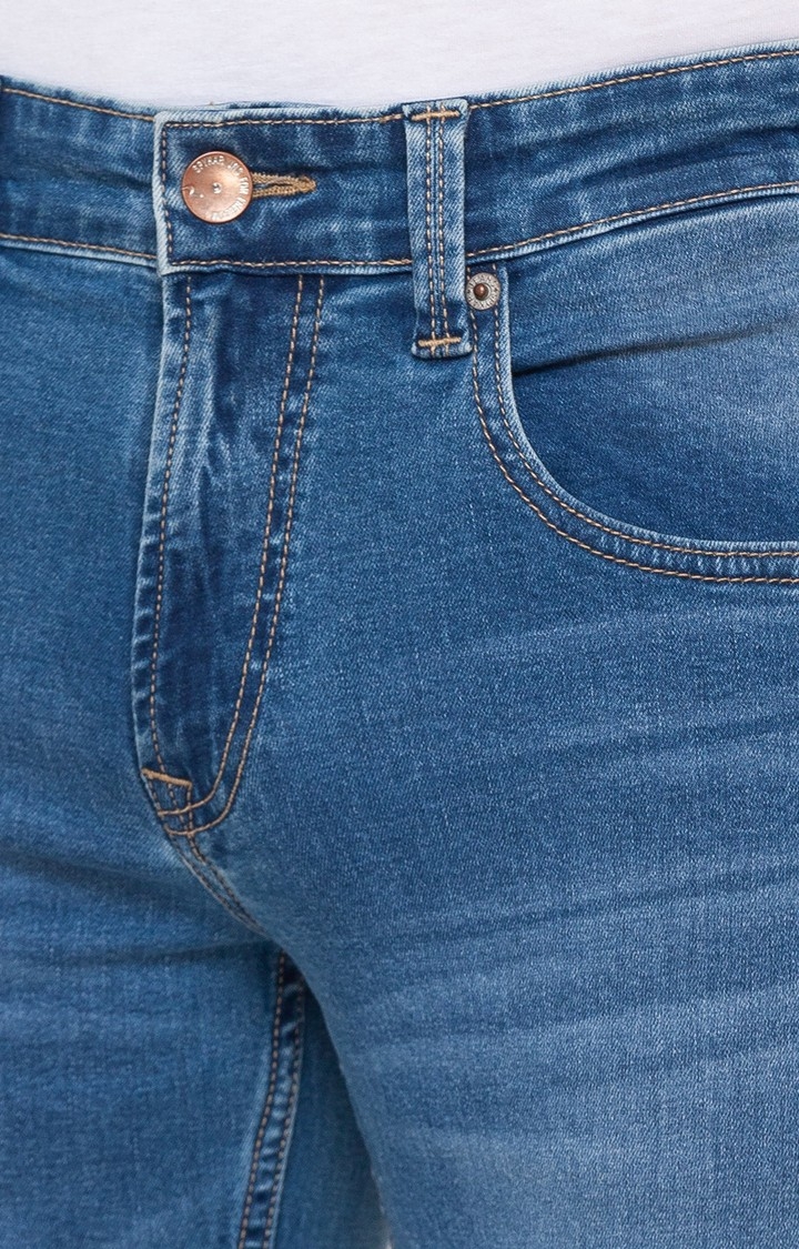 Spykar | Men's Blue Cotton Solid Regular Jeans 5