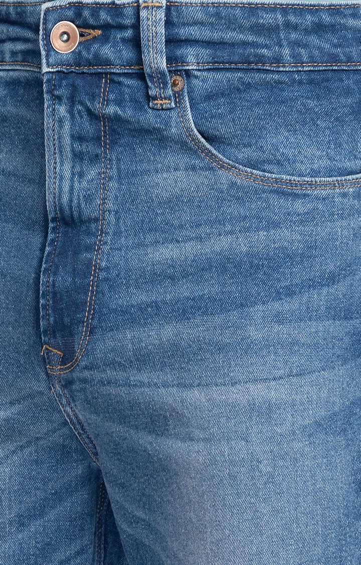 Men's Blue Cotton Solid Straight Jeans