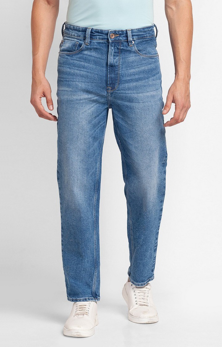 Men's Blue Cotton Solid Straight Jeans