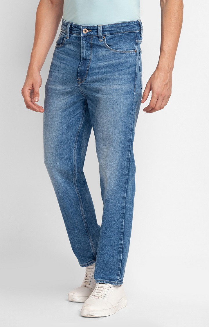 Men's Blue Cotton Solid Straight Jeans