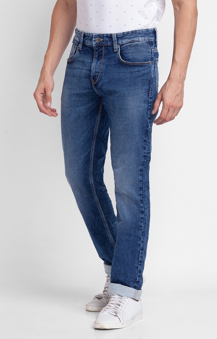 spykar | Men's Blue Cotton Solid Straight Jeans 3