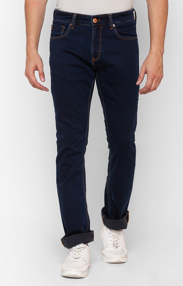 Spykar | Men's Blue Cotton Solid Straight Jeans 0