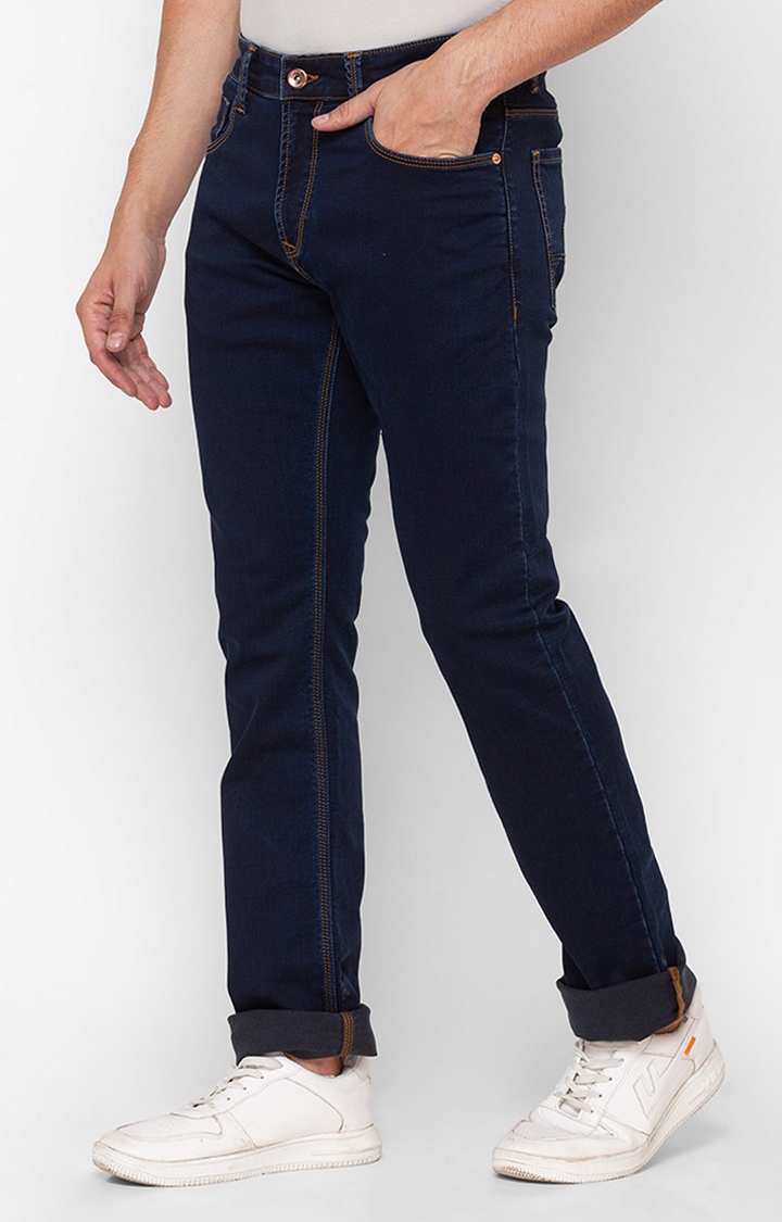 Spykar | Men's Blue Cotton Solid Straight Jeans 3