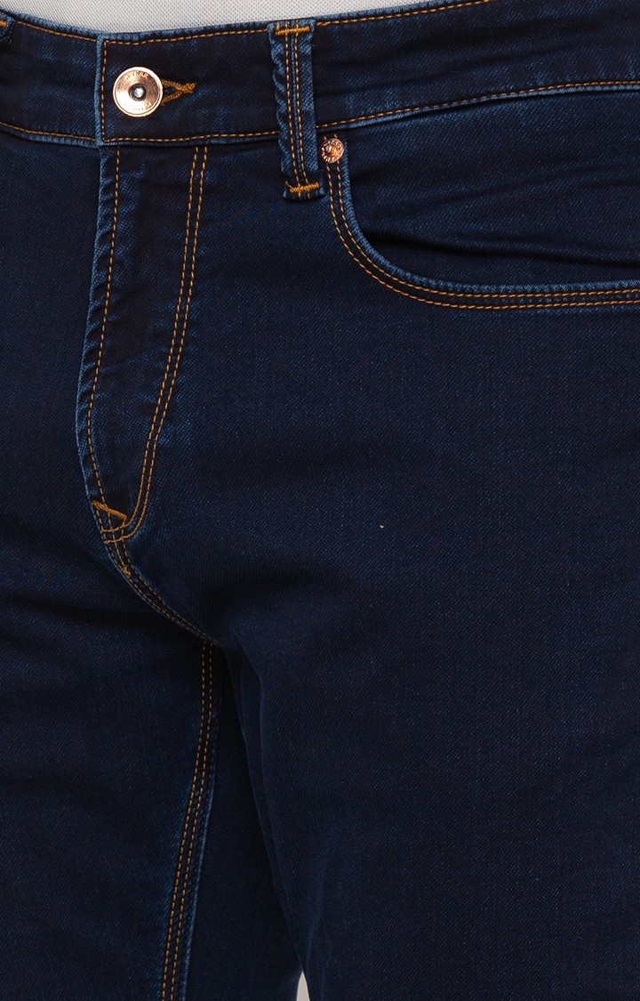 Spykar | Men's Blue Cotton Solid Straight Jeans 5