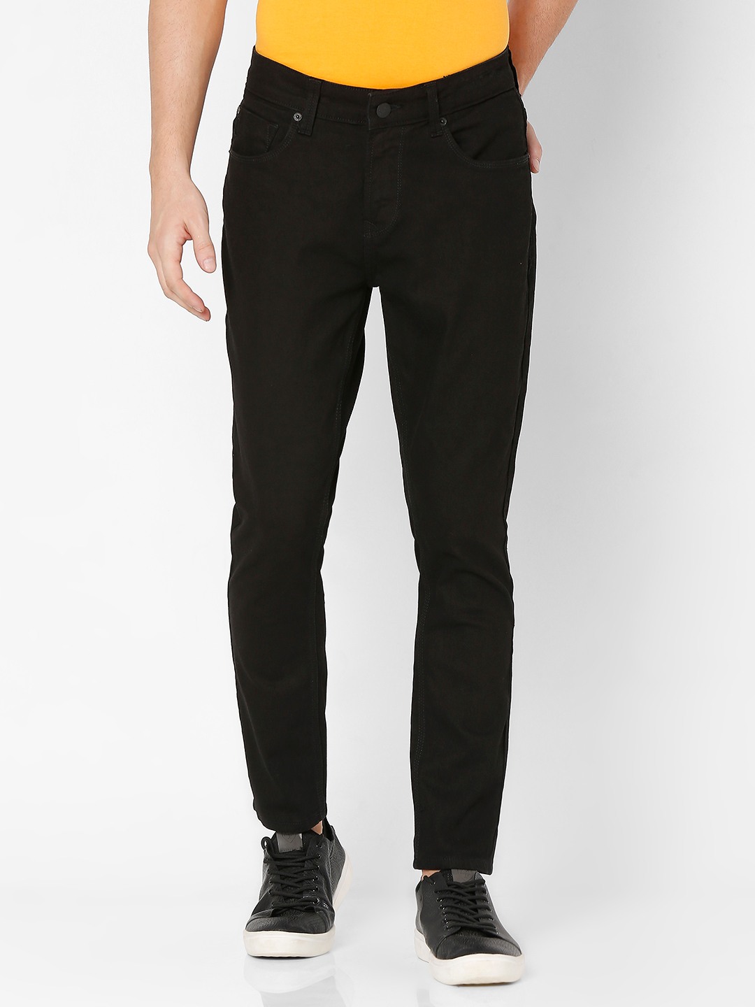 Men's Black Cotton Solid Slim Jeans