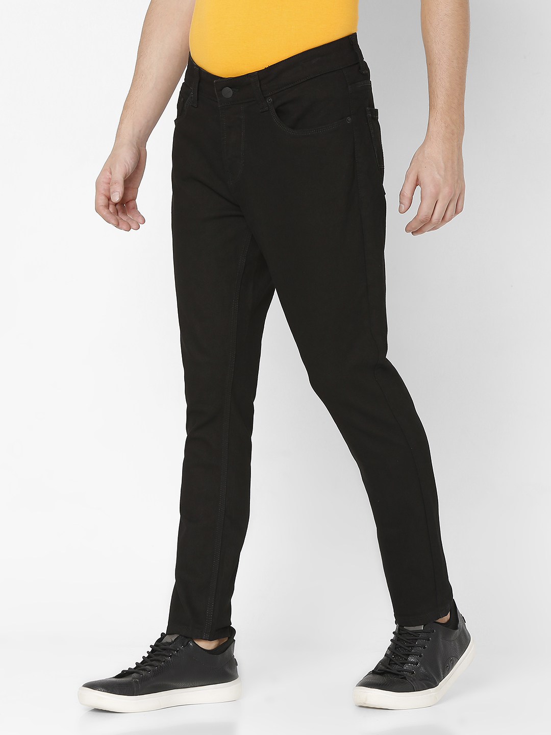Men's Black Cotton Solid Slim Jeans