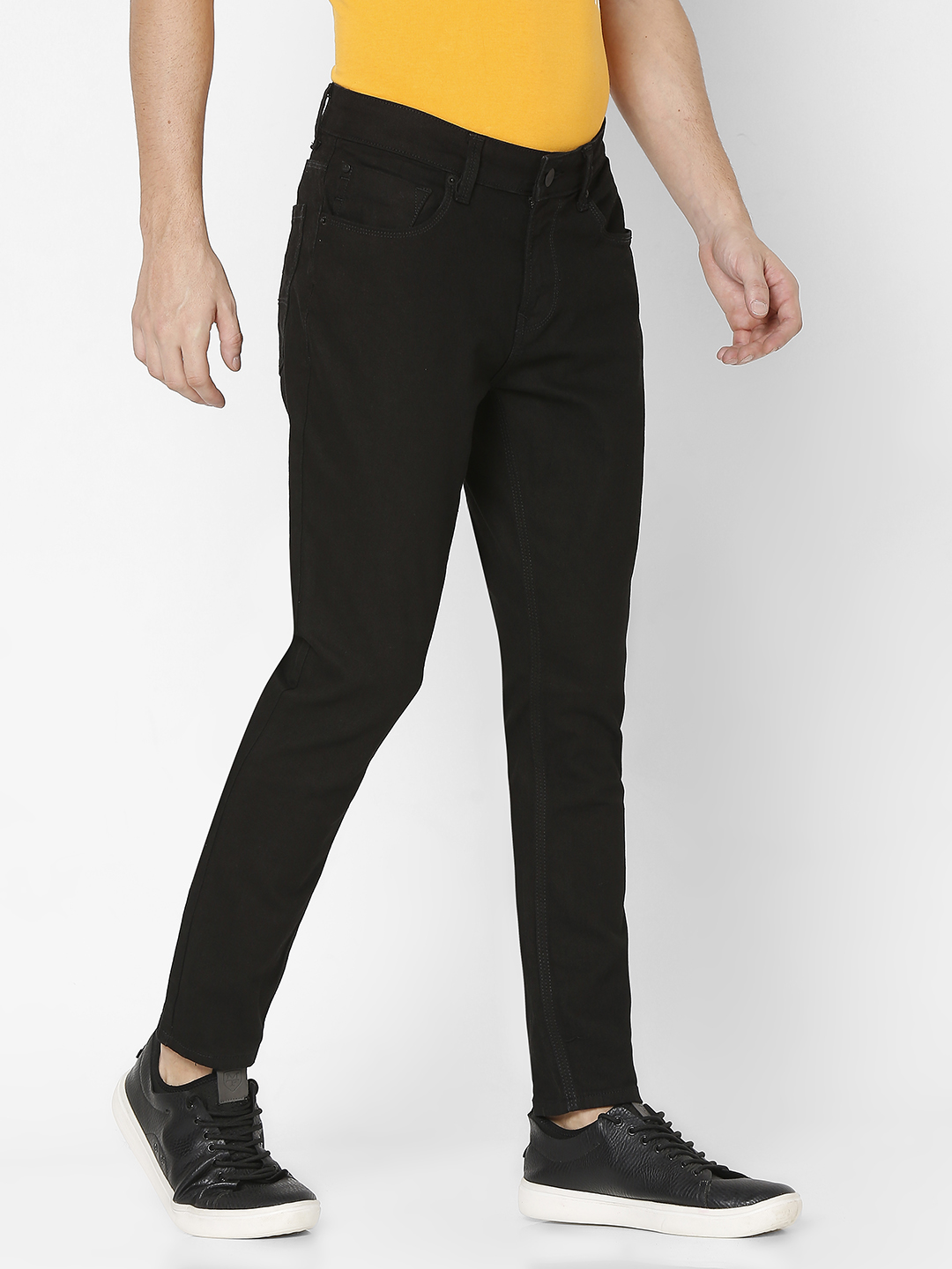 Men's Black Cotton Solid Slim Jeans