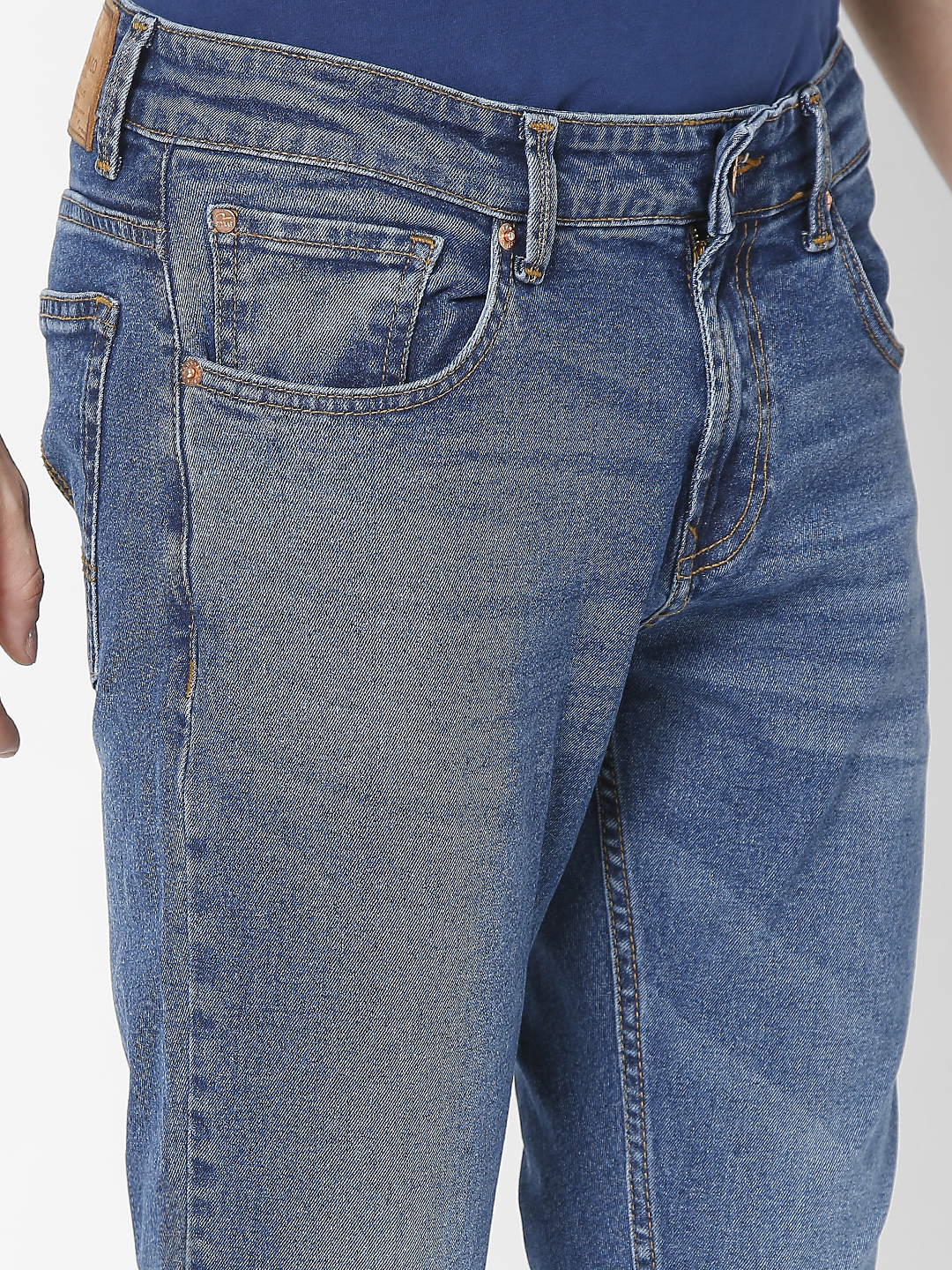 Men's Blue Cotton Solid Slim Jeans