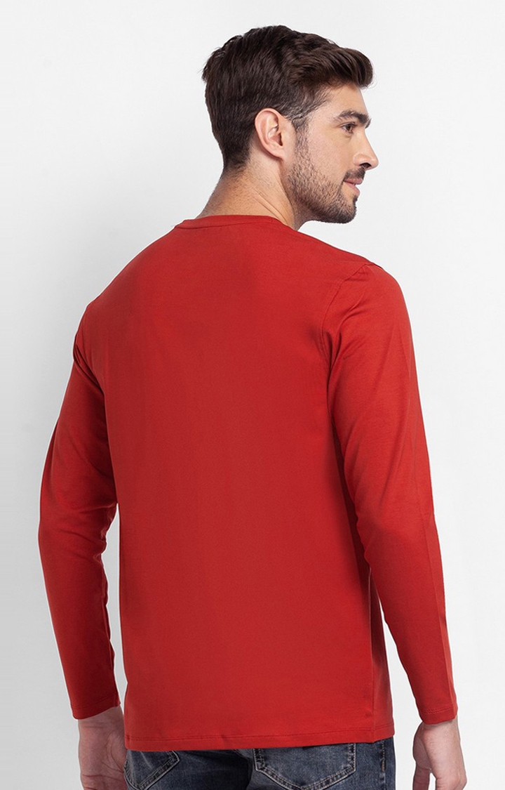spykar | Spykar Brick Red Cotton Full Sleeve Printed Casual T-Shirt For Men 4