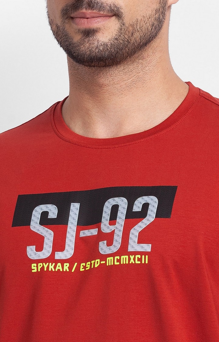 spykar | Spykar Brick Red Cotton Full Sleeve Printed Casual T-Shirt For Men 5