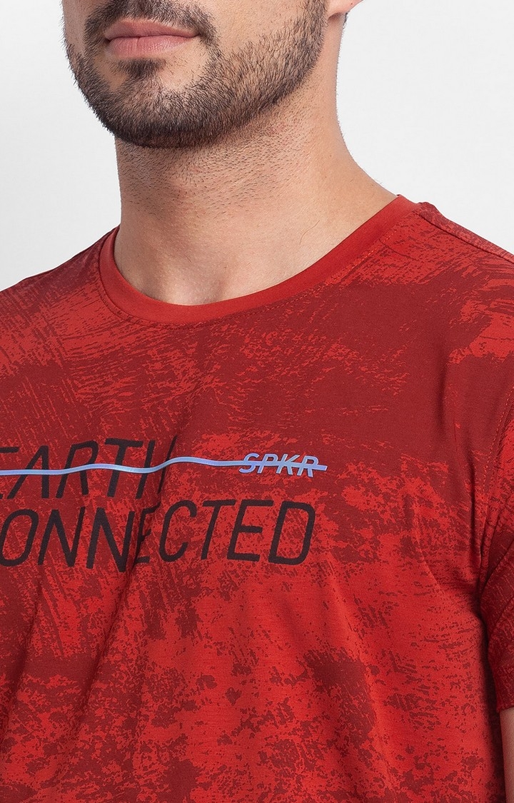 spykar | Spykar Brick Red Cotton Half Sleeve Printed Casual T-Shirt For Men 5