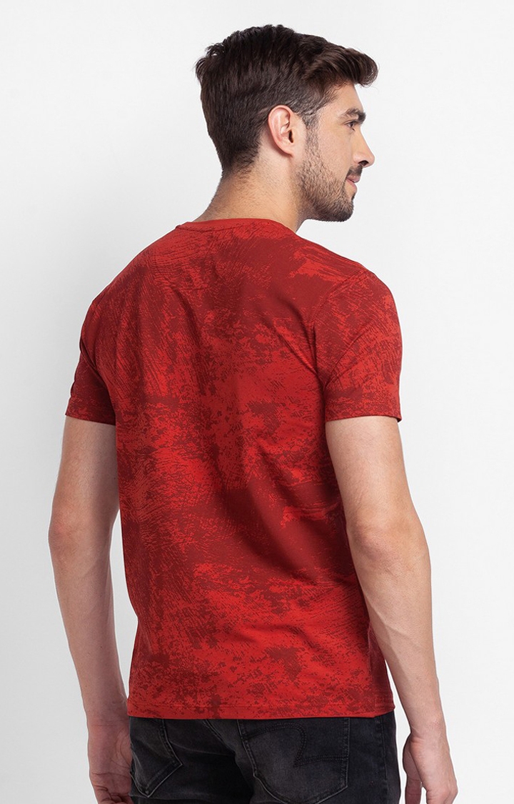 spykar | Spykar Brick Red Cotton Half Sleeve Printed Casual T-Shirt For Men 4