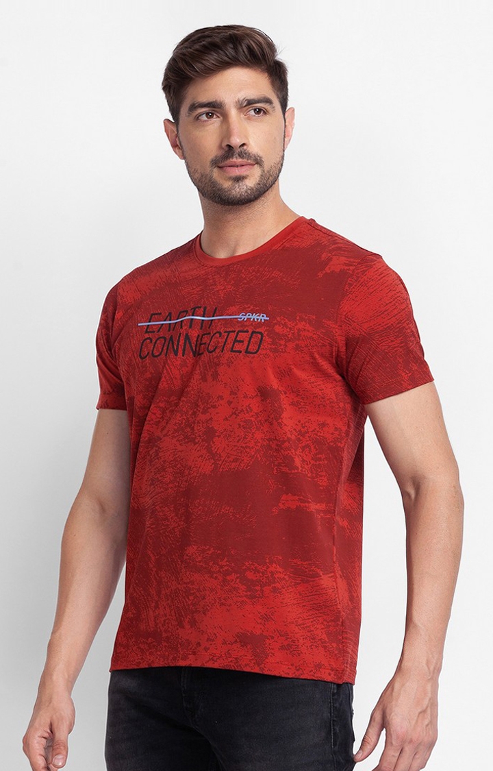 spykar | Spykar Brick Red Cotton Half Sleeve Printed Casual T-Shirt For Men 3