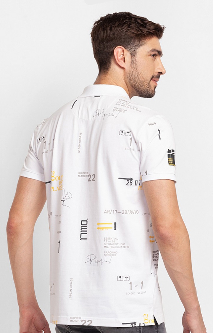 spykar | Spykar White Cotton Half Sleeve Printed Casual Polo T-Shirt For Men 4