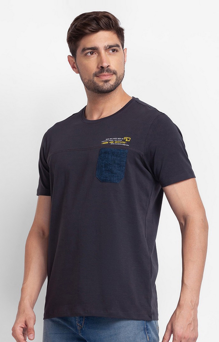 spykar | Spykar Slate Grey Cotton Half Sleeve Plain Casual T-Shirt For Men 3