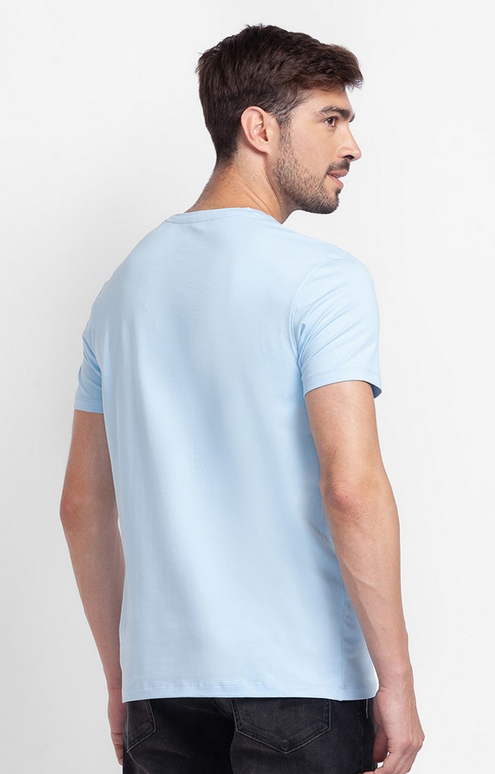 spykar | Spykar Powder Blue Cotton Half Sleeve Printed Casual T-Shirt For Men 4