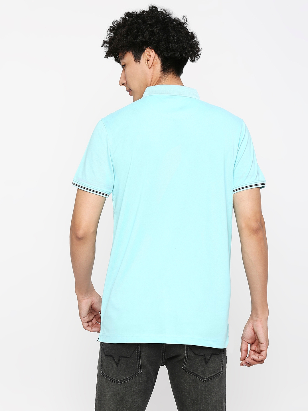 spykar | Spykar Men Cool Blue Cotton Slim Fit Plain Polo Neck Tshirt 3