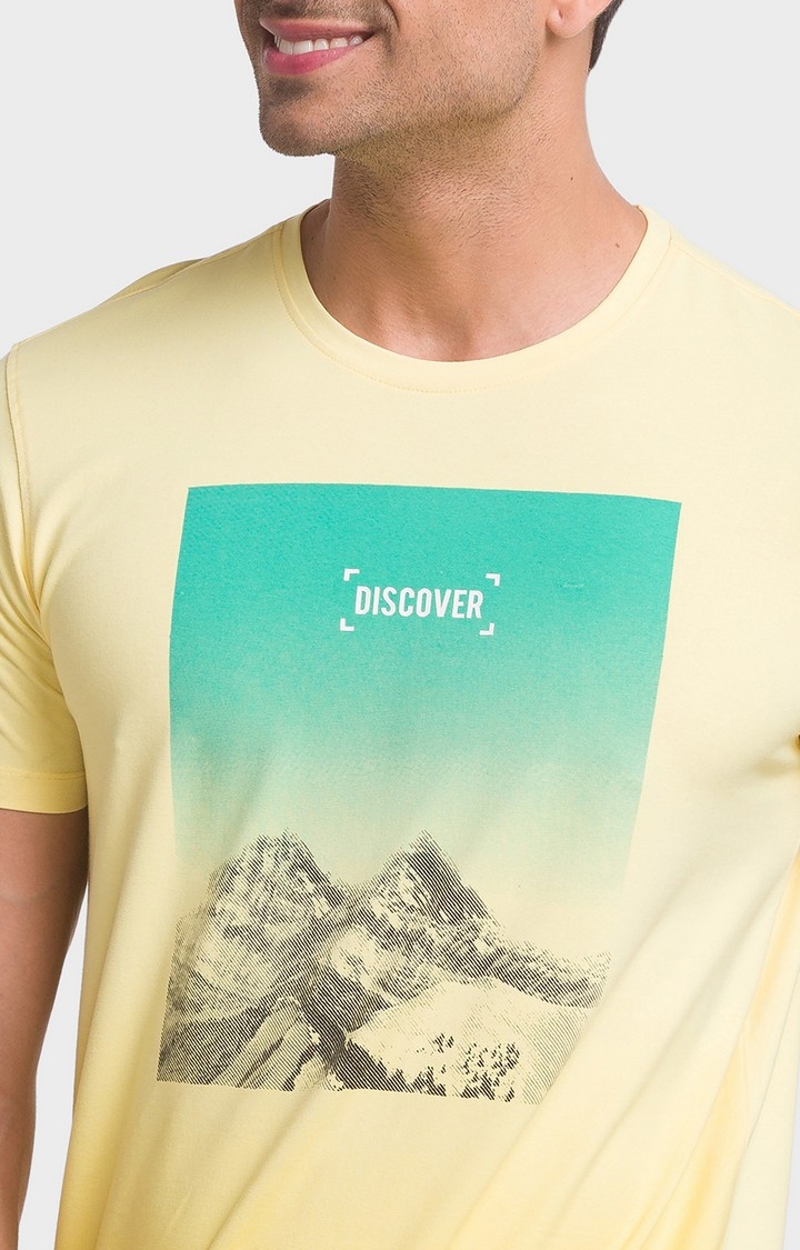 spykar | Spykar Butter Yellow Cotton Half Sleeve Printed Casual T-Shirt For Men 5