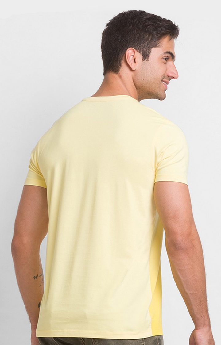 spykar | Spykar Butter Yellow Cotton Half Sleeve Printed Casual T-Shirt For Men 4