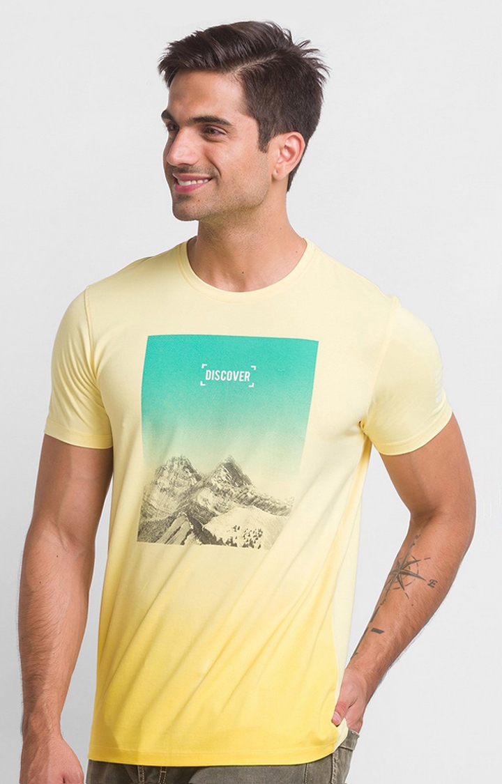 spykar | Spykar Butter Yellow Cotton Half Sleeve Printed Casual T-Shirt For Men 3