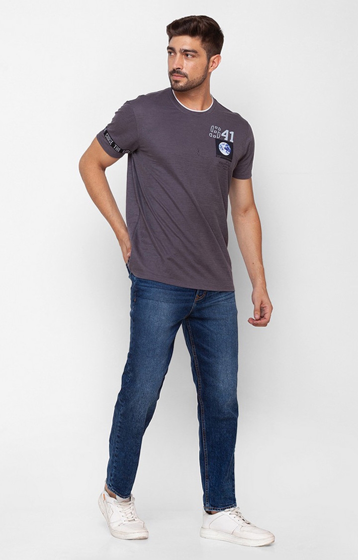 spykar | Spykar Charcoal Grey Cotton Half Sleeve Printed Casual T-Shirt For Men 1