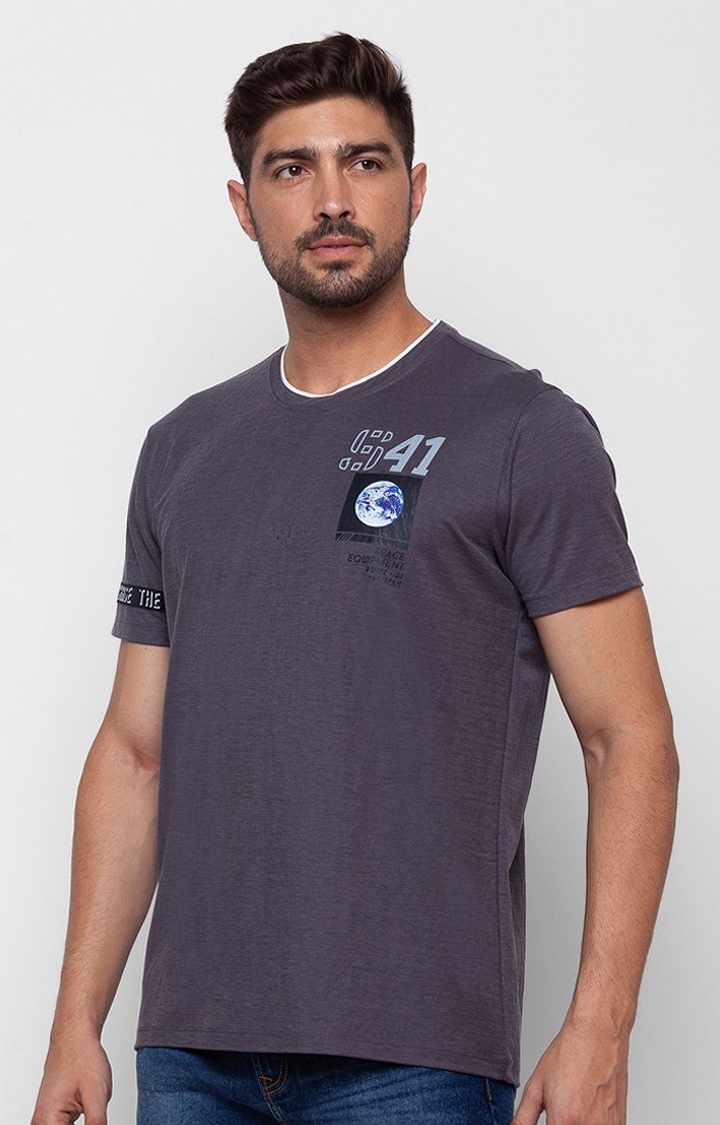spykar | Spykar Charcoal Grey Cotton Half Sleeve Printed Casual T-Shirt For Men 3