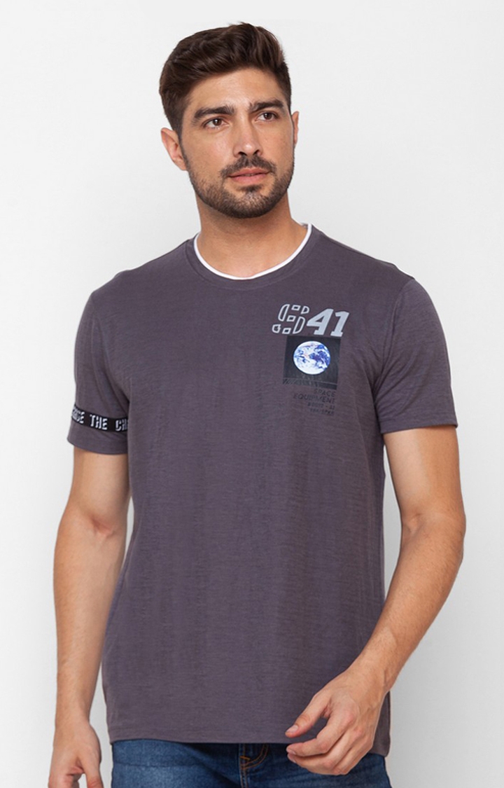 spykar | Spykar Charcoal Grey Cotton Half Sleeve Printed Casual T-Shirt For Men 0