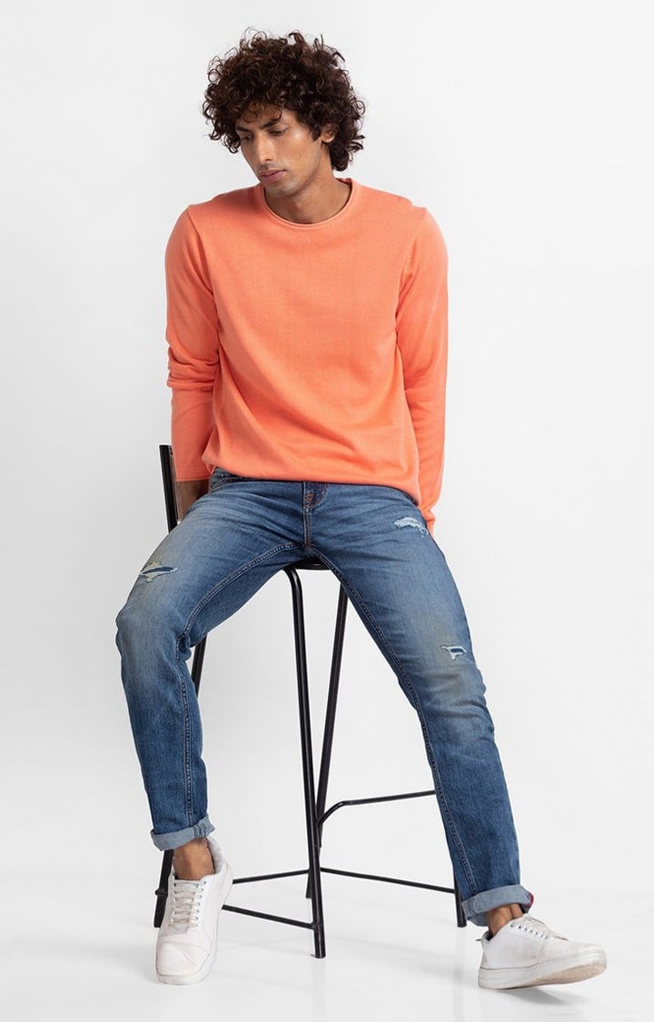 Spykar Coral Cotton Full Sleeve Casual Sweater For Men