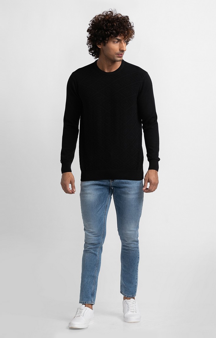 spykar | Spykar Black Cotton Full Sleeve Casual Sweater For Men 1