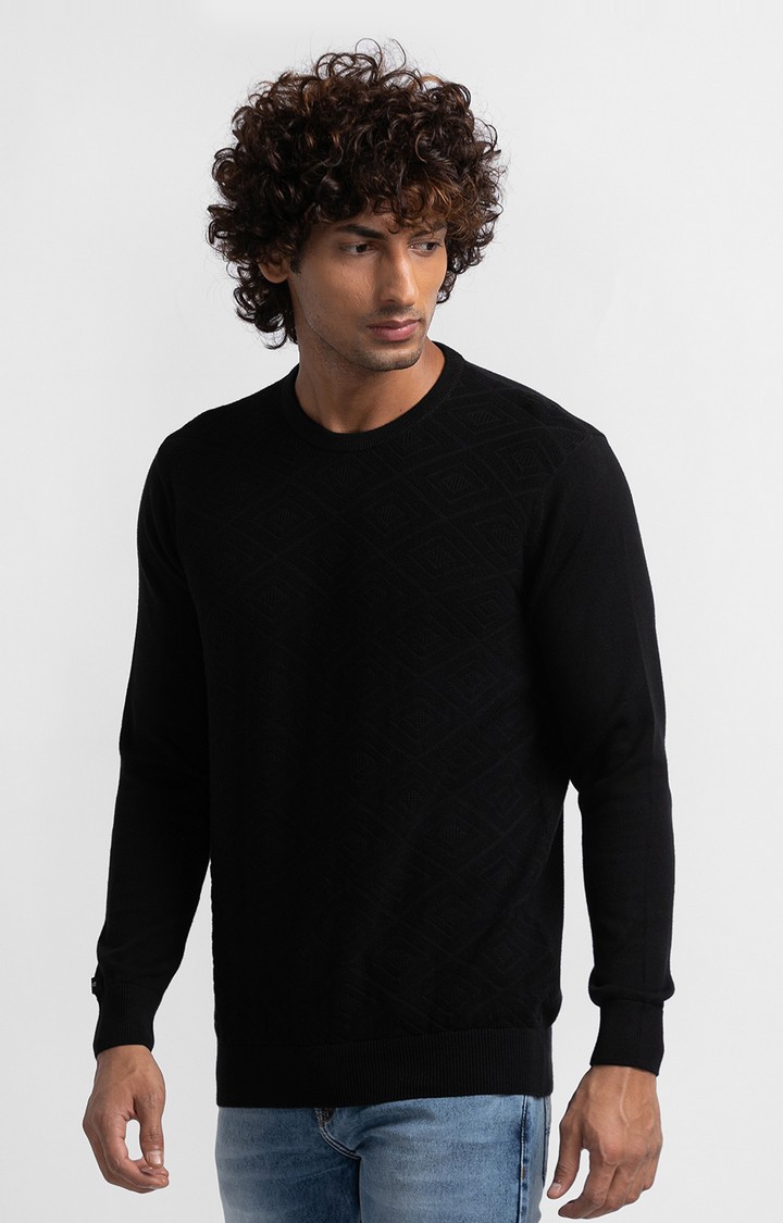 spykar | Spykar Black Cotton Full Sleeve Casual Sweater For Men 3