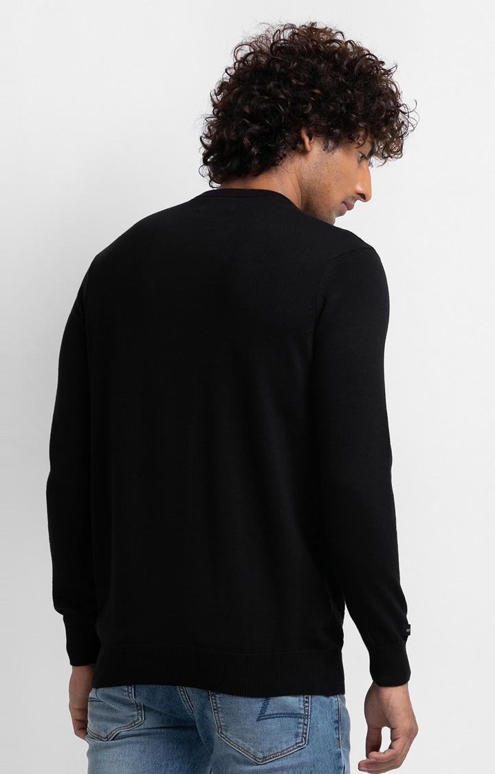 spykar | Spykar Black Cotton Full Sleeve Casual Sweater For Men 4