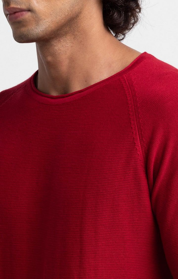 Spykar Deep Red Cotton Full Sleeve Casual Sweatshirt For Men