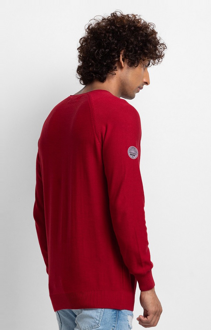 Spykar Deep Red Cotton Full Sleeve Casual Sweatshirt For Men