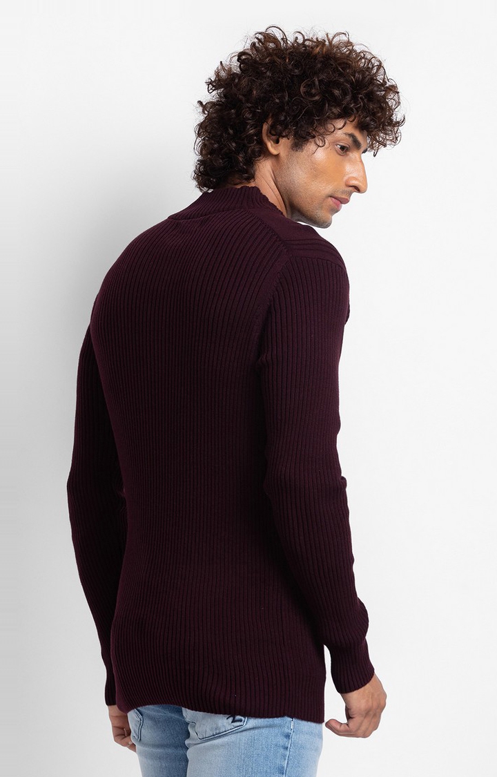 Spykar | Spykar Wine Cotton Full Sleeve Casual Sweater For Men 4
