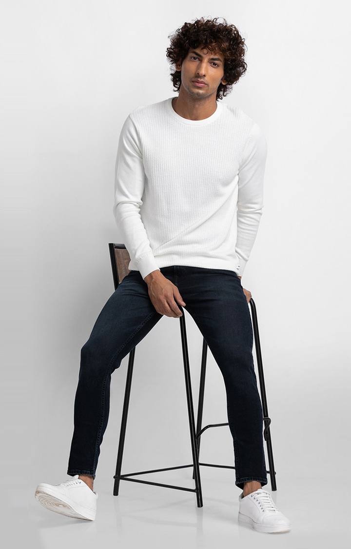 spykar | Spykar White Cotton Full Sleeve Casual Sweatshirt For Men 1
