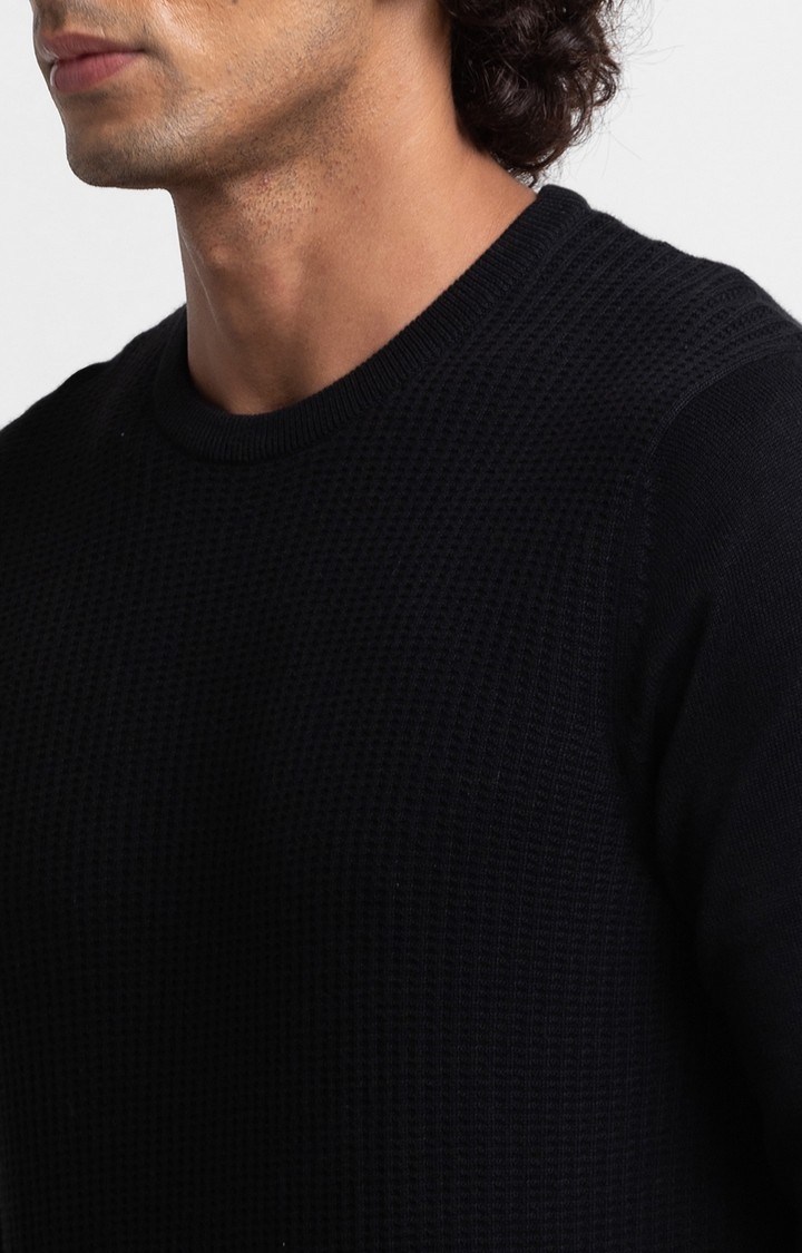 spykar | Spykar Black Cotton Full Sleeve Casual Sweater For Men 5