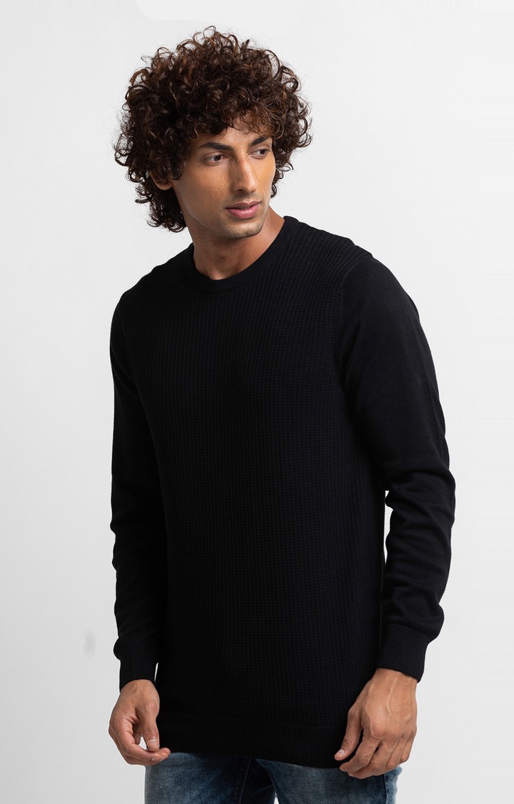spykar | Spykar Black Cotton Full Sleeve Casual Sweater For Men 3