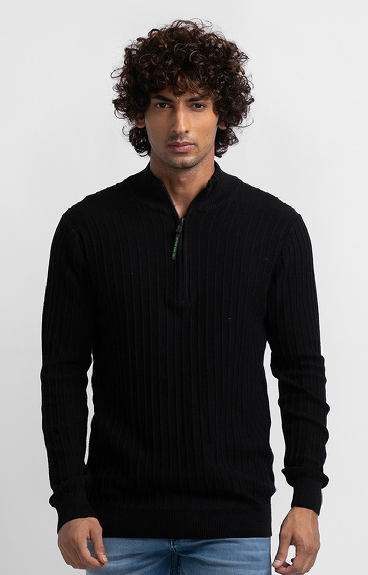 spykar | Spykar Black Cotton Full Sleeve Casual Sweater For Men 0
