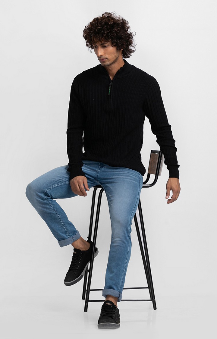 spykar | Spykar Black Cotton Full Sleeve Casual Sweater For Men 2